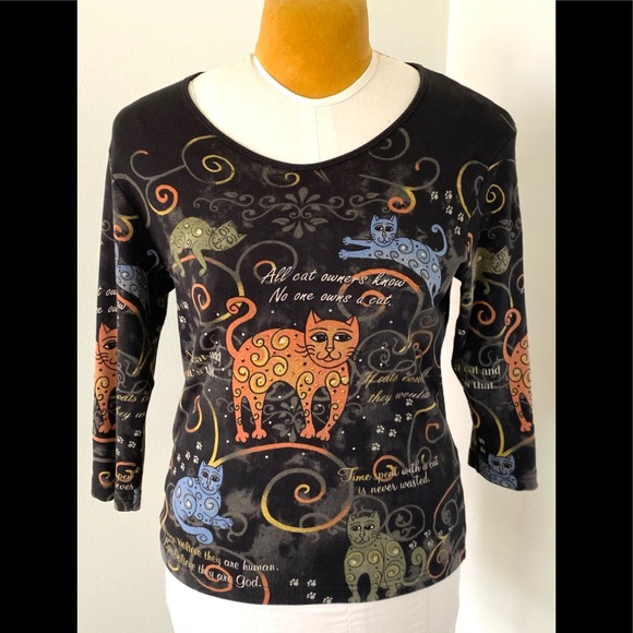 Cactus Bay Tops - Cactus Bay Sparkling Cute Cat Top-Size Medium